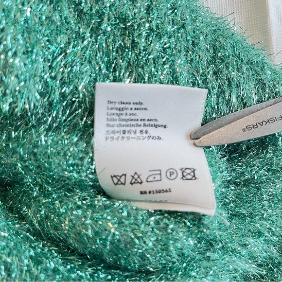Sies Marjan Luxury Tinsel Sweater Metallic Fuzzy Sea Foam Crew Neck - Picture 15 of 16